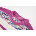 Women's Knitted Neps Yarn Striped Crew-Neck Pullover